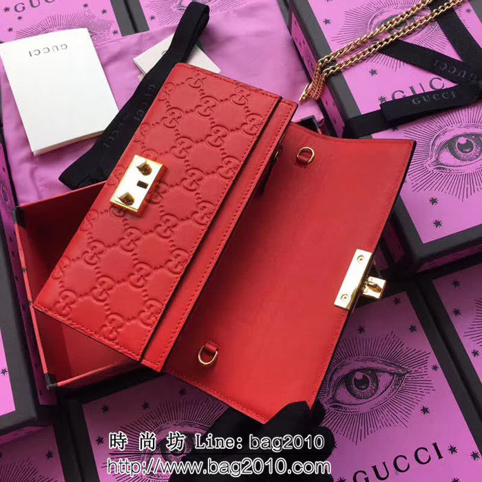 GUCCI古馳 歐洲正品原單 padlock系列 最新二折款 爆款鏈條皮夾 453506 紅色壓全皮 WTG1184